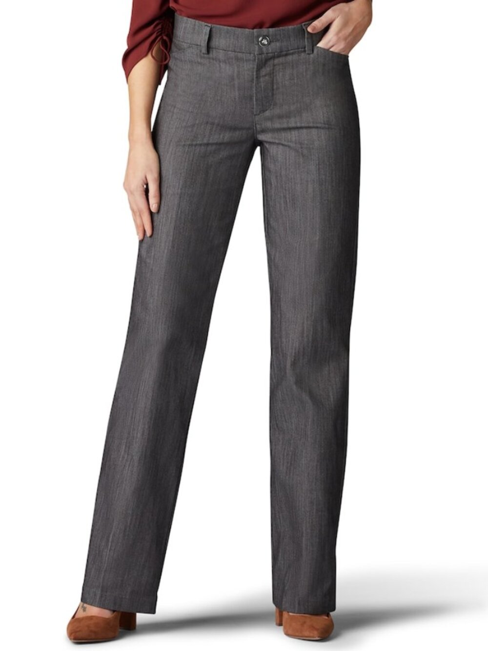 Lee Women’s Flex Motion Regular Fit Trouser Pants, Size 12 Long, Gray (Rinse)